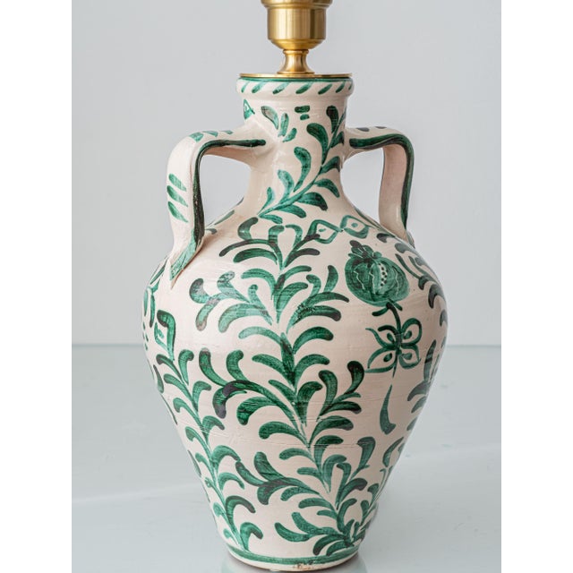 Spanish Revival Ceramic Table Lamps with New Linen Shades, 2010s, Set of 2 For Sale - Image 16 of 18