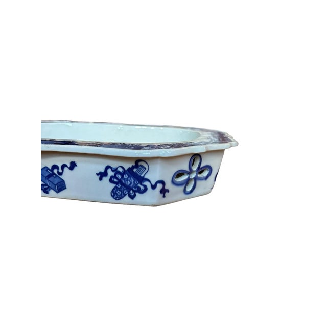 Antique Blue and White Chinoiserie Warming Dish With Pagoda Scenes For Sale - Image 10 of 11
