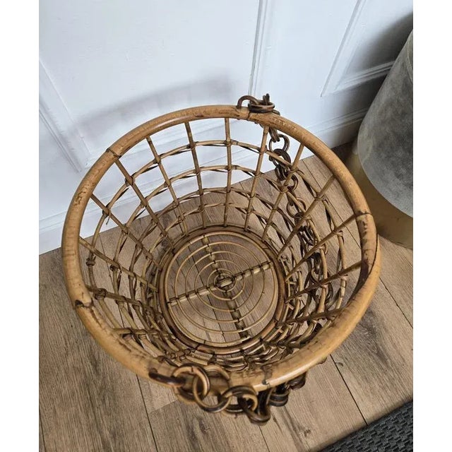 French Riviera Style Bamboo Rattan Basket, Italy, 1960s For Sale - Image 6 of 10