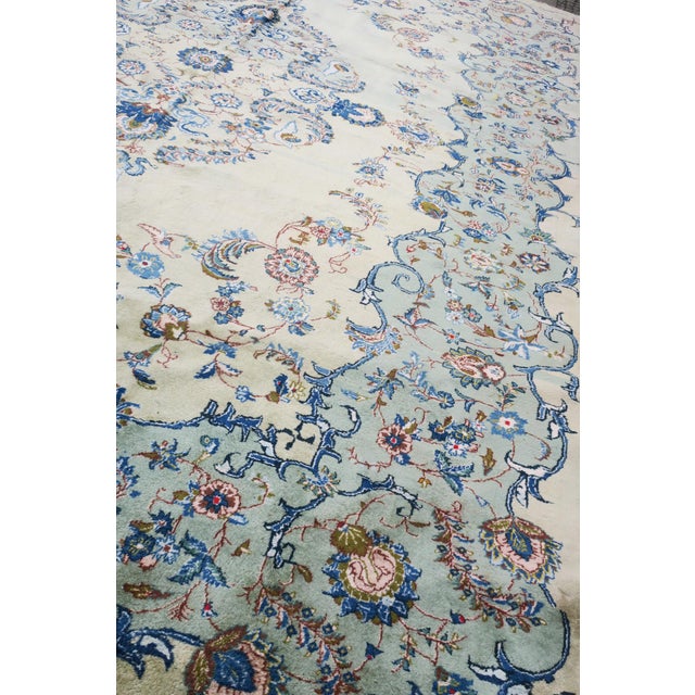Large Mid-Century Pistachio Green Kashan Rug, 1960s For Sale - Image 4 of 10