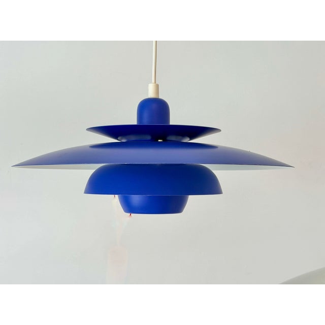 Metal Vintage Scandinavian Blue Multi-Shade Pendant Lamp from El-Light, Denmark, 1970s For Sale - Image 7 of 8