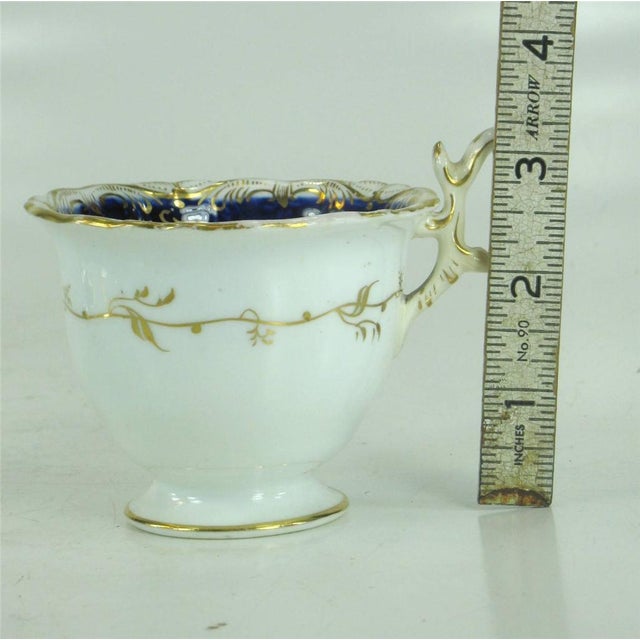 Early 19th Century Teacup Antique Cobalt Tea Leaf Fine Bone China Hand Panted Gold For Sale - Image 10 of 12