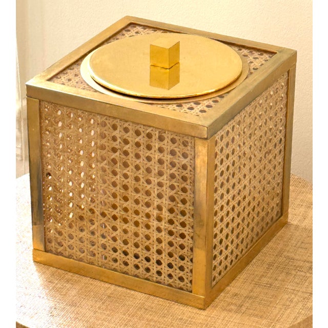 Christian Dior 1970’s Italian Lucite, Caning, Brass Ice Bucket Crespi/Dior Style For Sale - Image 4 of 11