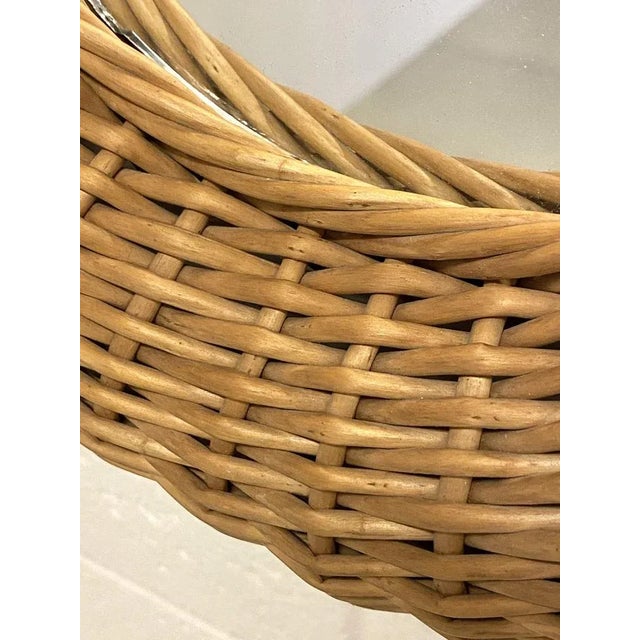 Wood Oval Mirror in Wicker and Bamboo, 1980s For Sale - Image 7 of 8