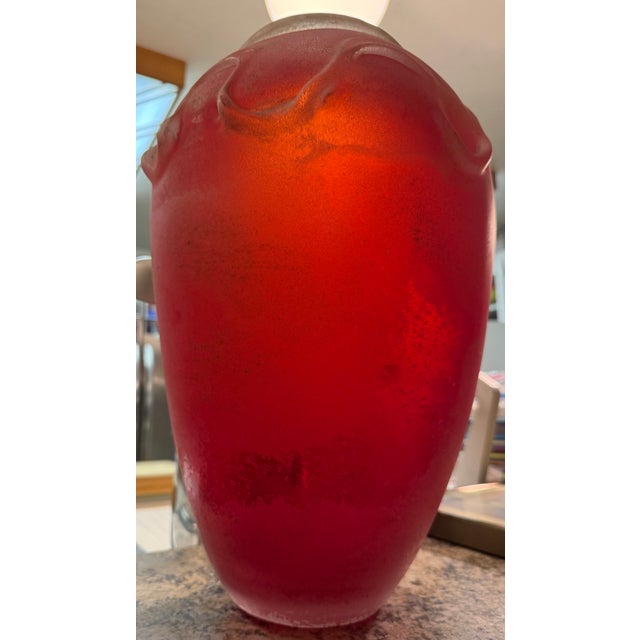 Murano Italy Seguso Glass Vase - Brilliant Translucent Red and Bottle Green For Sale - Image 13 of 18