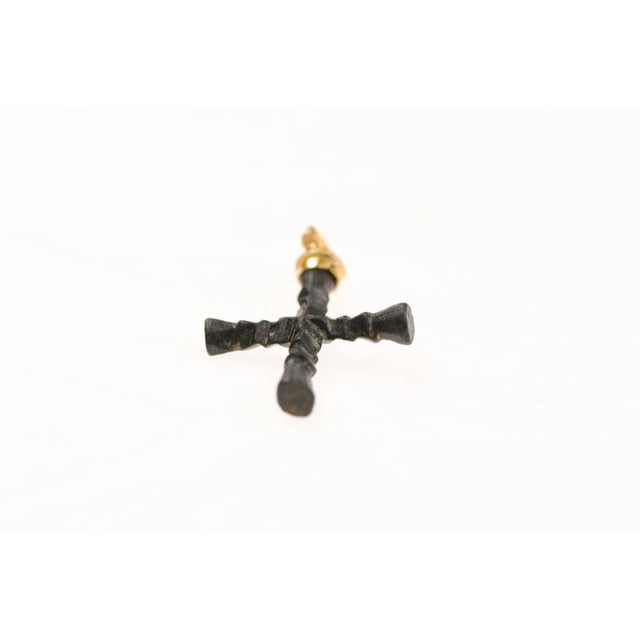 15th Century & Earlier Antique Slender Bronze Cross with 21K Gold For Sale - Image 5 of 12