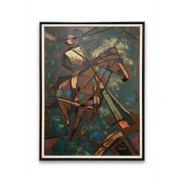 Textile Signed Tiarado Abstract Mid-Century Modern Don Quixote on Horseback Oil Painting For Sale - Image 7 of 8