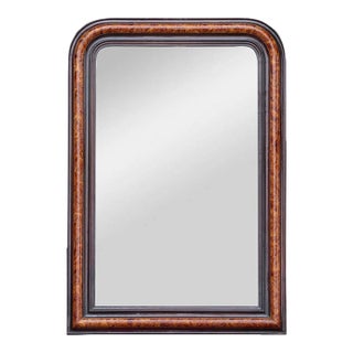 French Faux Tortoiseshell and Ebonized Mirror With Rounded Corners, Circa 1920 For Sale