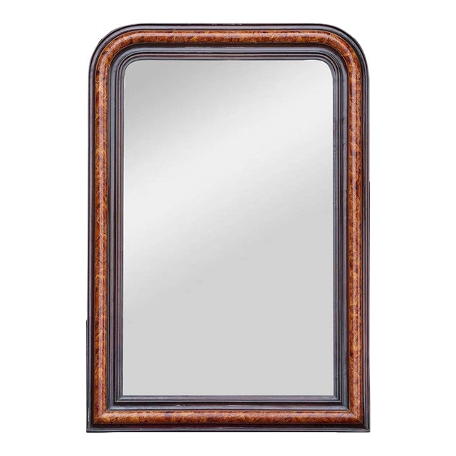 French Faux Tortoiseshell and Ebonized Mirror With Rounded Corners, Circa 1920 For Sale