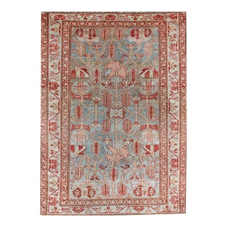 Antique Persian Malayer Rug With Repeating Geometric Design in Soft Blue & Ivory For Sale