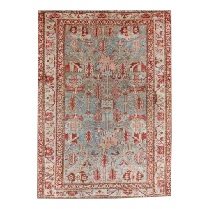 Antique Persian Malayer Rug With Repeating Geometric Design in Soft Blue & Ivory