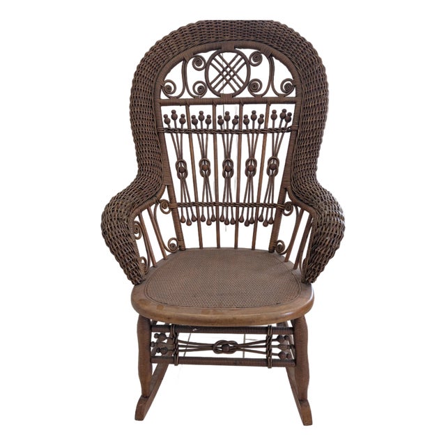 Antique Natural Wicker Rocker For Sale