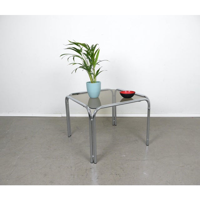 1970s Square Tubular Steel Side Table with Smoked Glass Top, Germany, 1970s For Sale - Image 5 of 15