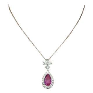 1.97 Ct Natural Pink Sapphire & Diamond Pendant For Sale