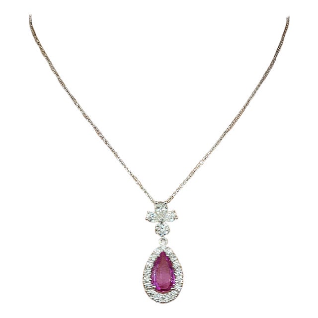 1.97 Ct Natural Pink Sapphire & Diamond Pendant For Sale