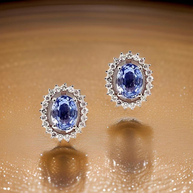Diamond Sapphire Earrings 14k Gold 3.24 TCW Certified For Sale - Image 14 of 18