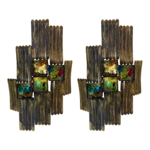 1970s Brutalist Gilt Metal and Glass Sconces. Italy - a Pair