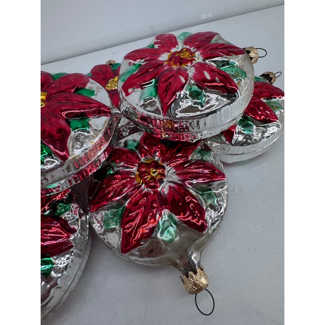 Poinsettia Christmas Ornaments, Set of 6 For Sale - Image 4 of 8