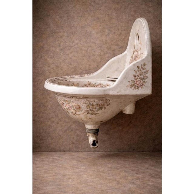Antique French Romantic Floral Ceramic Wall Sink, 1900 For Sale - Image 3 of 9