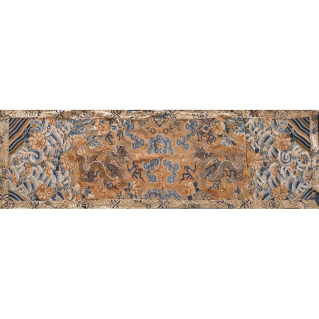 1850s Coral Antique Cloud Band Chinese Dragon Koi Fish Design Silk Textile For Sale - Image 4 of 4