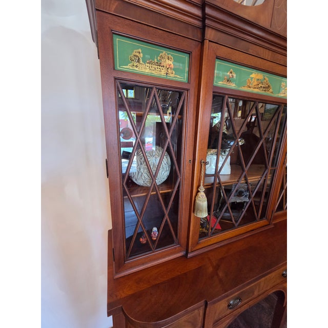 Red Antique Federal Style Mount Vernon Mahogany China Cabinet Bookcase 1920s For Sale - Image 8 of 18