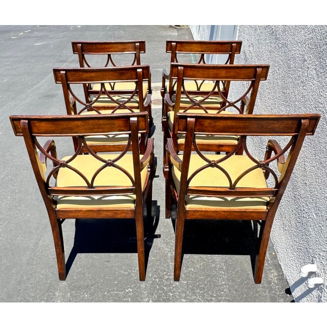 2020s Jonathan Charles Regency Ostrich Leather Seats Curved Back Dining Chairs Set of 6 For Sale - Image 5 of 11