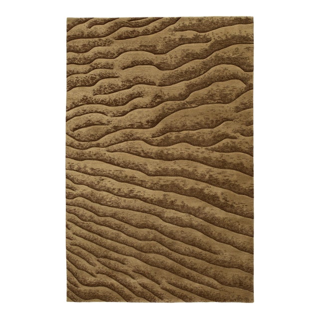 Modern Brown Abstract Handmade Wool Rug For Sale