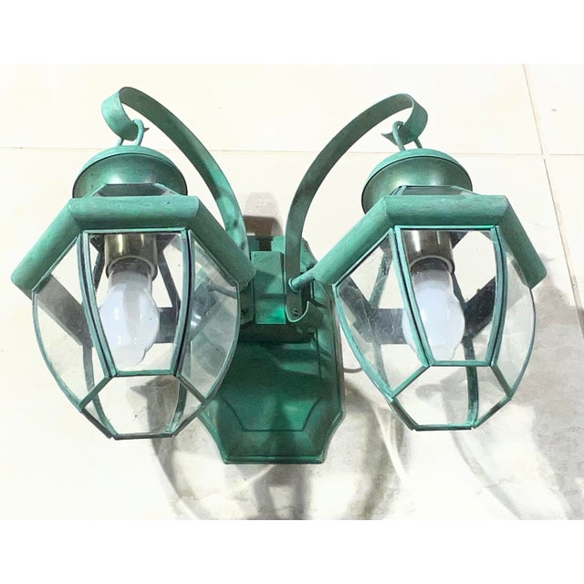 Vintage Brass 2-Light Outdoor Wall Lantern -15” W X 12”h X 8”h For Sale In Miami - Image 6 of 10
