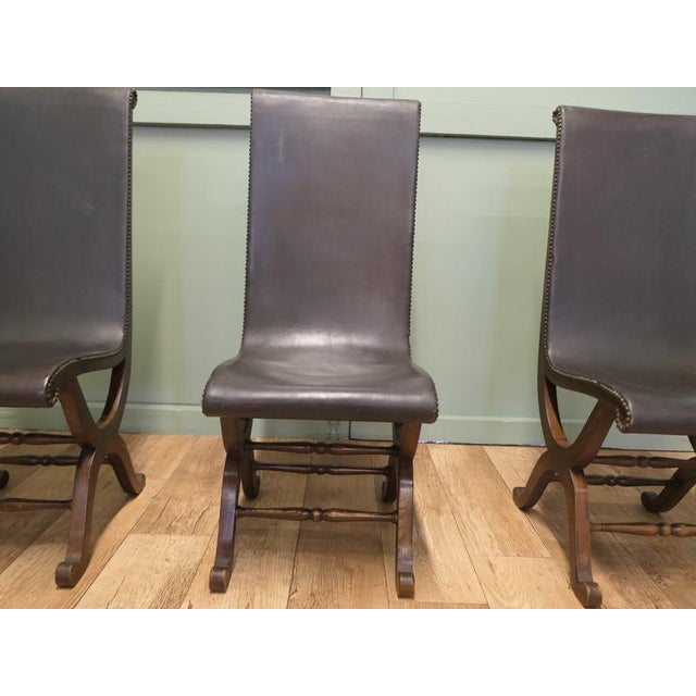 Mid-Century Modern Leather and Oak Fireside Sling Chairs by Pierre Lottier, 1970, Set of 3 For Sale - Image 4 of 8