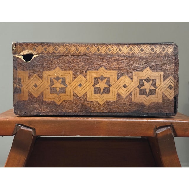 1920s Antique Monumental Hand Carved Folk Art Masonic Stippled Box For Sale - Image 5 of 12