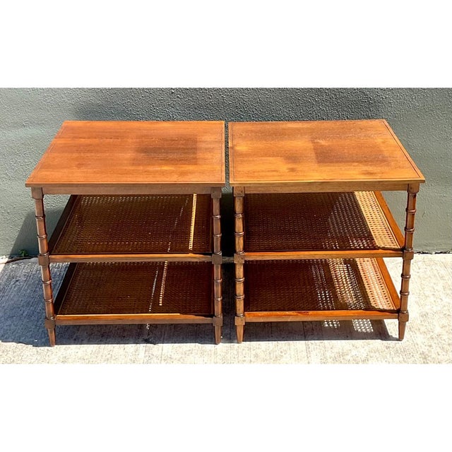 Vintage Wood and Cane Tiered Side Tables For Sale In West Palm - Image 6 of 12