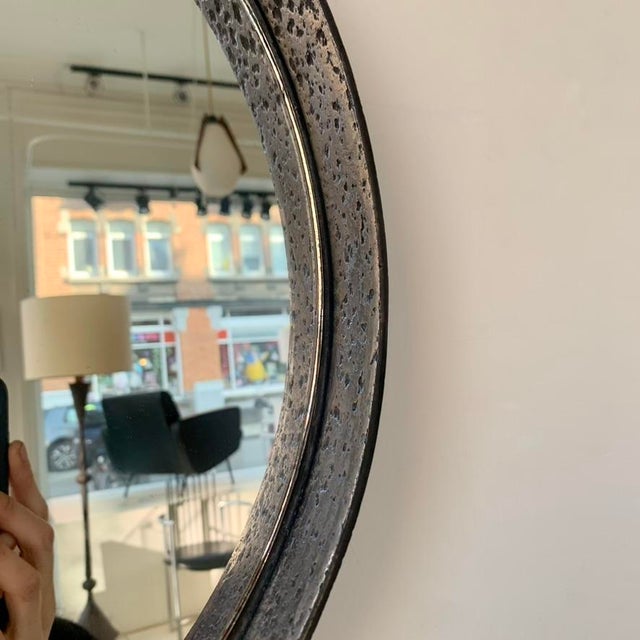 Brutalist Wrought Iron Mirror attributed to Leopold Gest, France, 1950s For Sale - Image 11 of 16