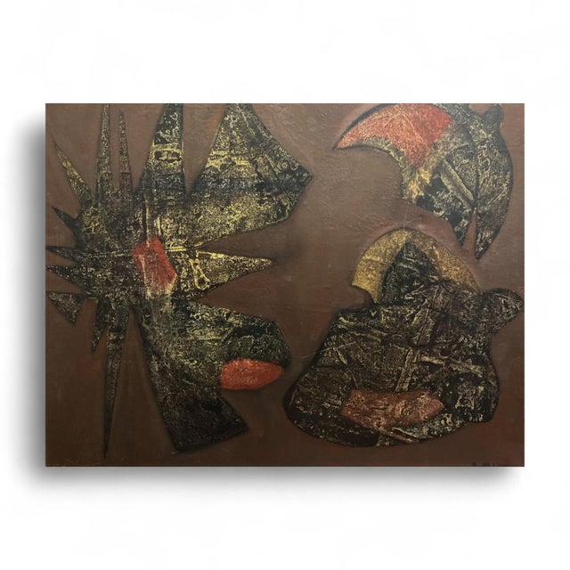 Black Ernst Went, Modernist Geometric Composition in Earth Tones, 1959, Oil on Fiberboard For Sale - Image 8 of 8