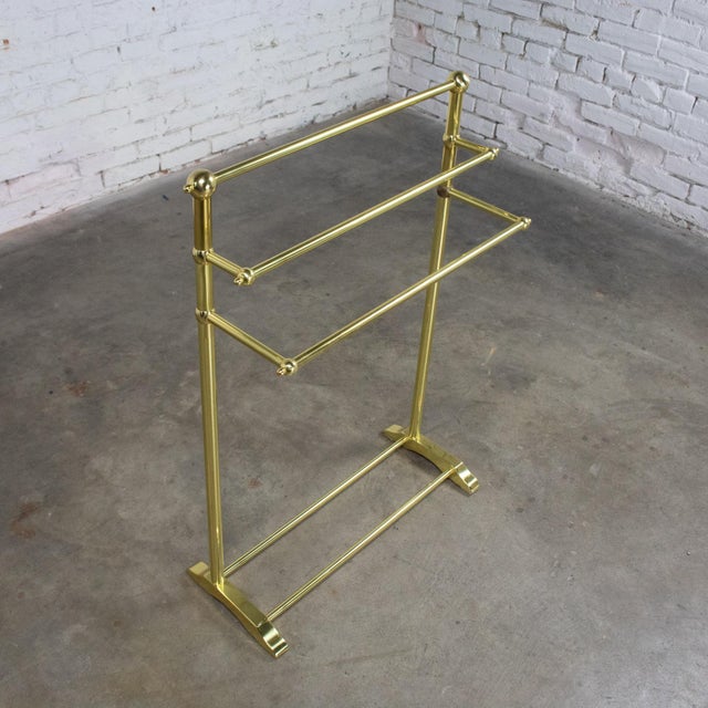 Late 20th Century Hollywood Regency Style Solid Brass Freestanding Towel Stand Triple Tiered Bars For Sale - Image 11 of 18