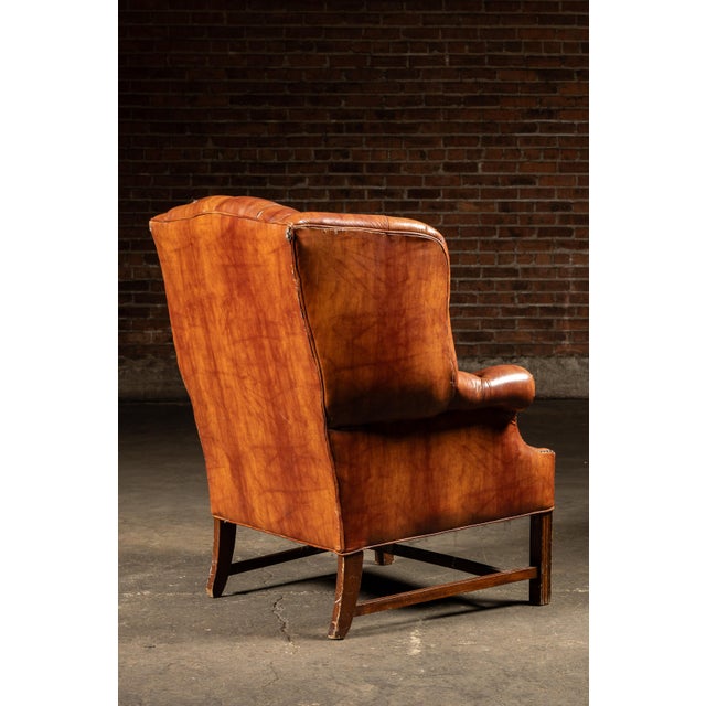 Mid 20th Century Mid 20th Century Tufted Vinyl Chesterfield Wingback Armchair in Brown For Sale - Image 5 of 17