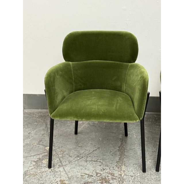 Caleb Zipperer for Cb2 Azalea Forest Green Logan Velvet Armchairs, Pair For Sale - Image 10 of 12