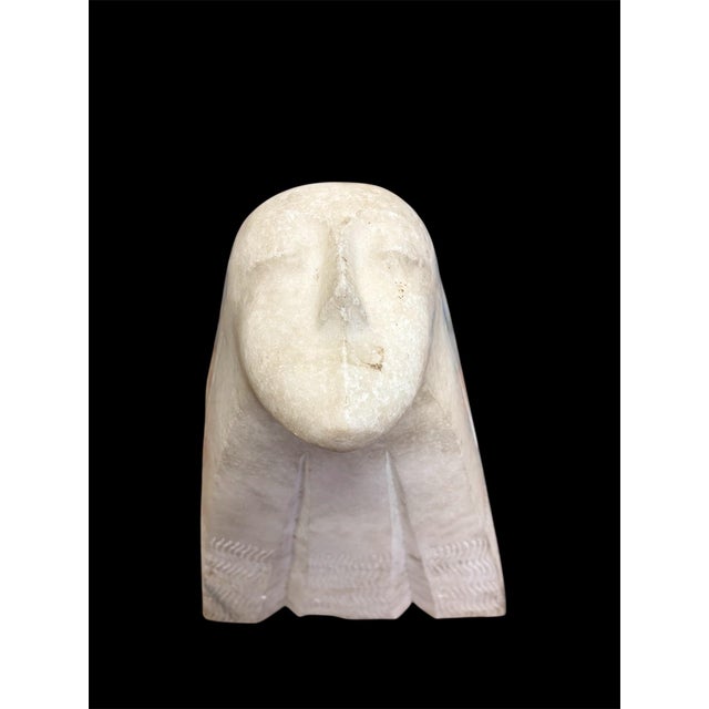 1940s Fine Art Deco Style Carved Marble Stylized Woman Bust Sculpture For Sale - Image 4 of 7