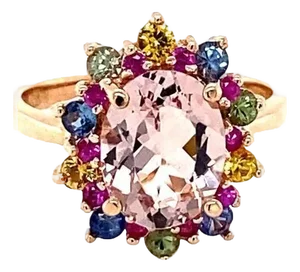 3.18 Carat Pink Morganite Sapphire Rose Gold Cocktail Ring, Size 7
