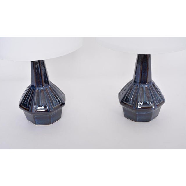 Pair of Blue midcentury Table Lamps Model 1055 by Einar Johansen for Soholm Pair of ceramic table lamps designed by Einar...