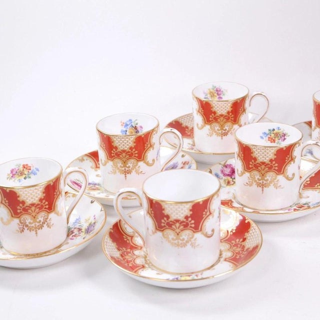Ceramic Orange Porcelain Batwing Demitasse Service by Grosvenor China for Waring & Gillow, 1930s, Set of 12 For Sale - Image 7 of 18