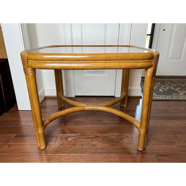 Vintage Late 20th Century Lane Venture Rattan Sunroom Side Table | Chairish
