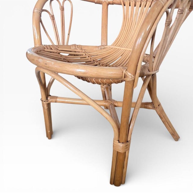 Mid-Century Italian Sculptural Rattan Bamboo Armchair For Sale - Image 4 of 7