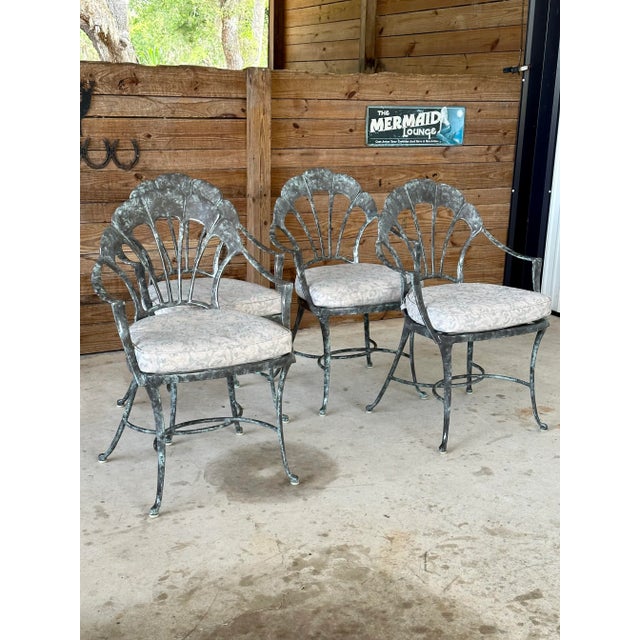 1980’s Brown Jordan Aluminum Venetian Scalloped Shell Dining Chairs - Set of 4 For Sale - Image 12 of 13