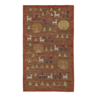 Rug & Kilim’s Swedish Inspired Folk Art Rug, Brown With Figural Geometric Motifs For Sale
