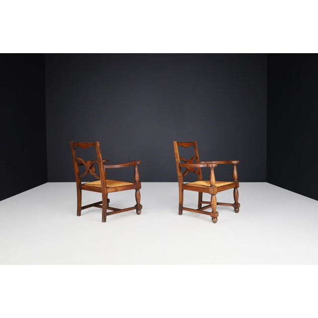 Wood French Art Deco Armchairs in Oak and Rush, 1930s, Set of 2 For Sale - Image 7 of 14