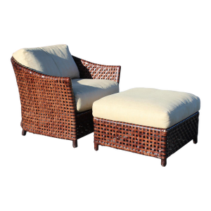 McGuire Woven Leather Armchair and Ottoman From the Antalya Collection