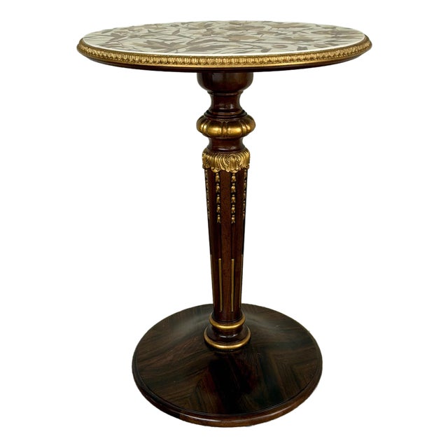 Jonathan Charles Neoclassical Mahogany Parquetry Trianon Accent Table For Sale