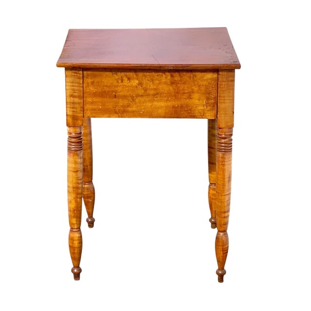 Antique 19th Century Sheraton New England Tiger Maple Work Table / Nightstand For Sale - Image 10 of 12