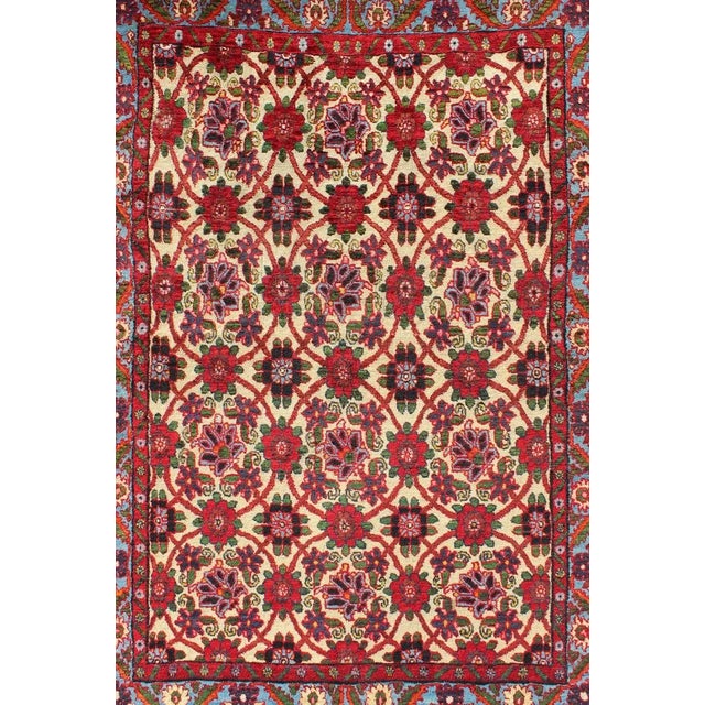 Semi Antique Persian Malayer Rug With Floral Pattern in Rich Red, Yellow Tones For Sale - Image 4 of 12