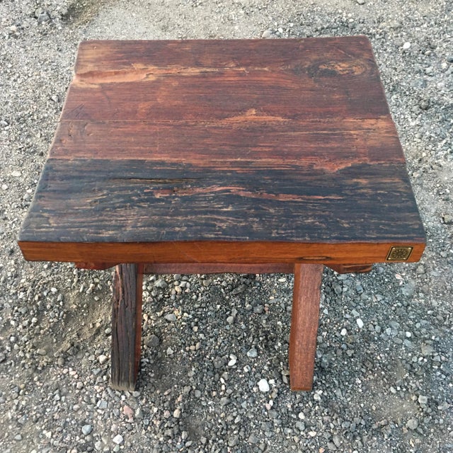 Farmhouse Reclaimed Teak Wood End Table From Antique Vessel For Sale - Image 3 of 13